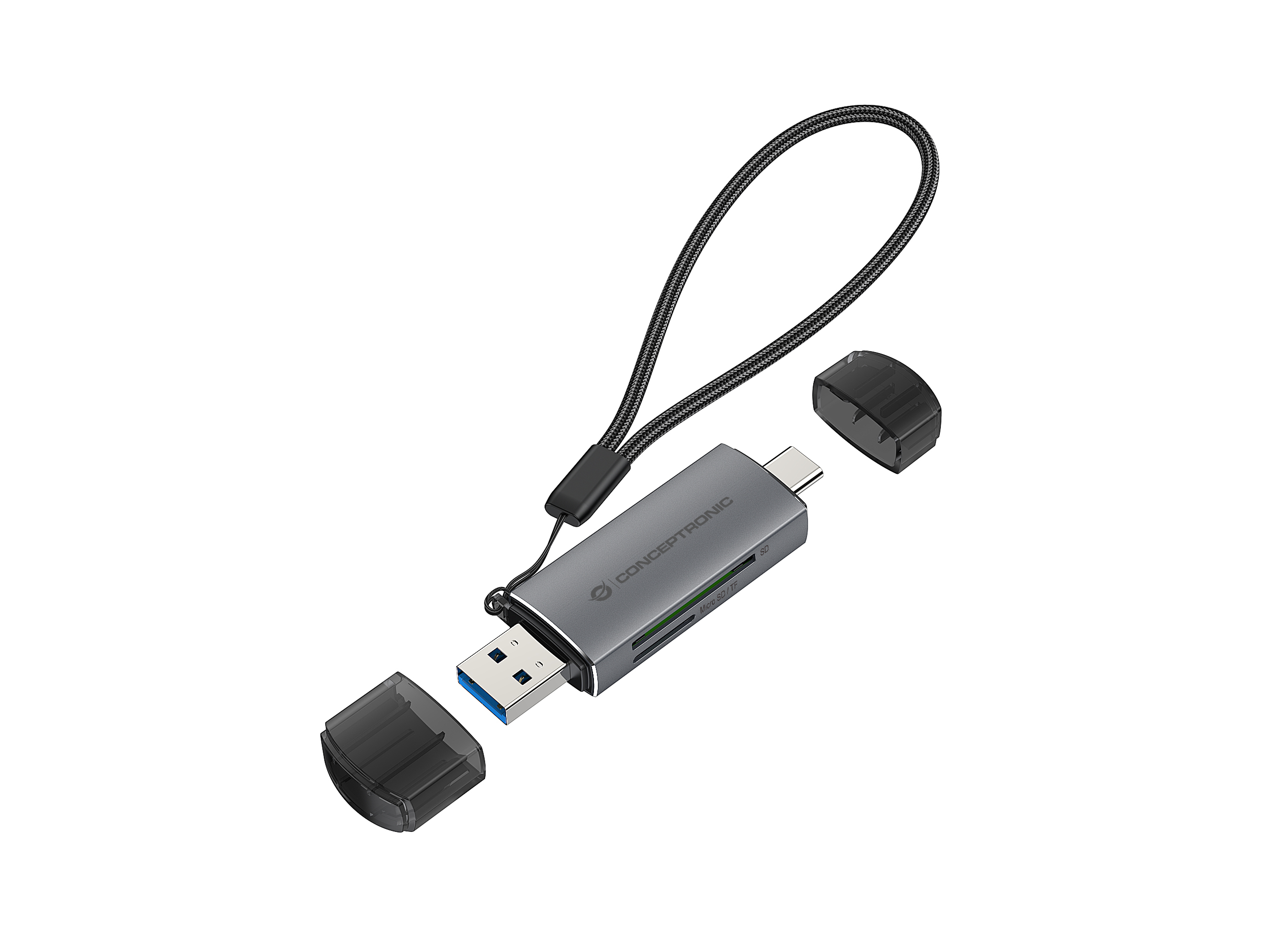 Conceptronic Lector de Tarjetas Externo 2in1 USB-C y USB-A Compatible con SD, SDHC, SDXC, Micro SD/T-Flash, Micro SDHC, Micro SDXC