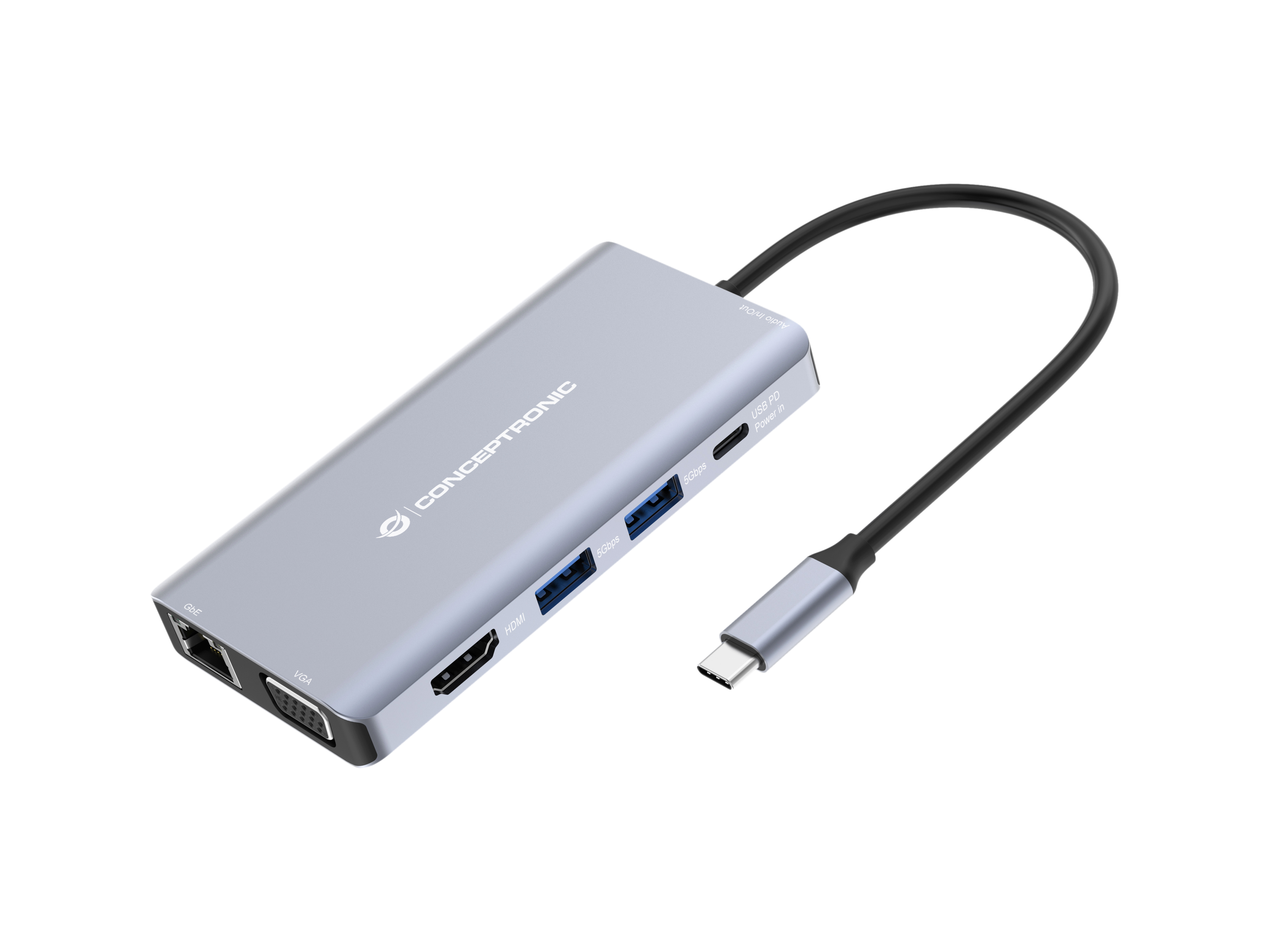 Conceptronic Docking USB-C 10in1 1xHDMI 4K 1xVGA 3xUSB-A 3.0 1xJACK 1x1Gb RJ45 1xLECTOR DE TARJETAS 1xUSB-C Alimentacion 100W