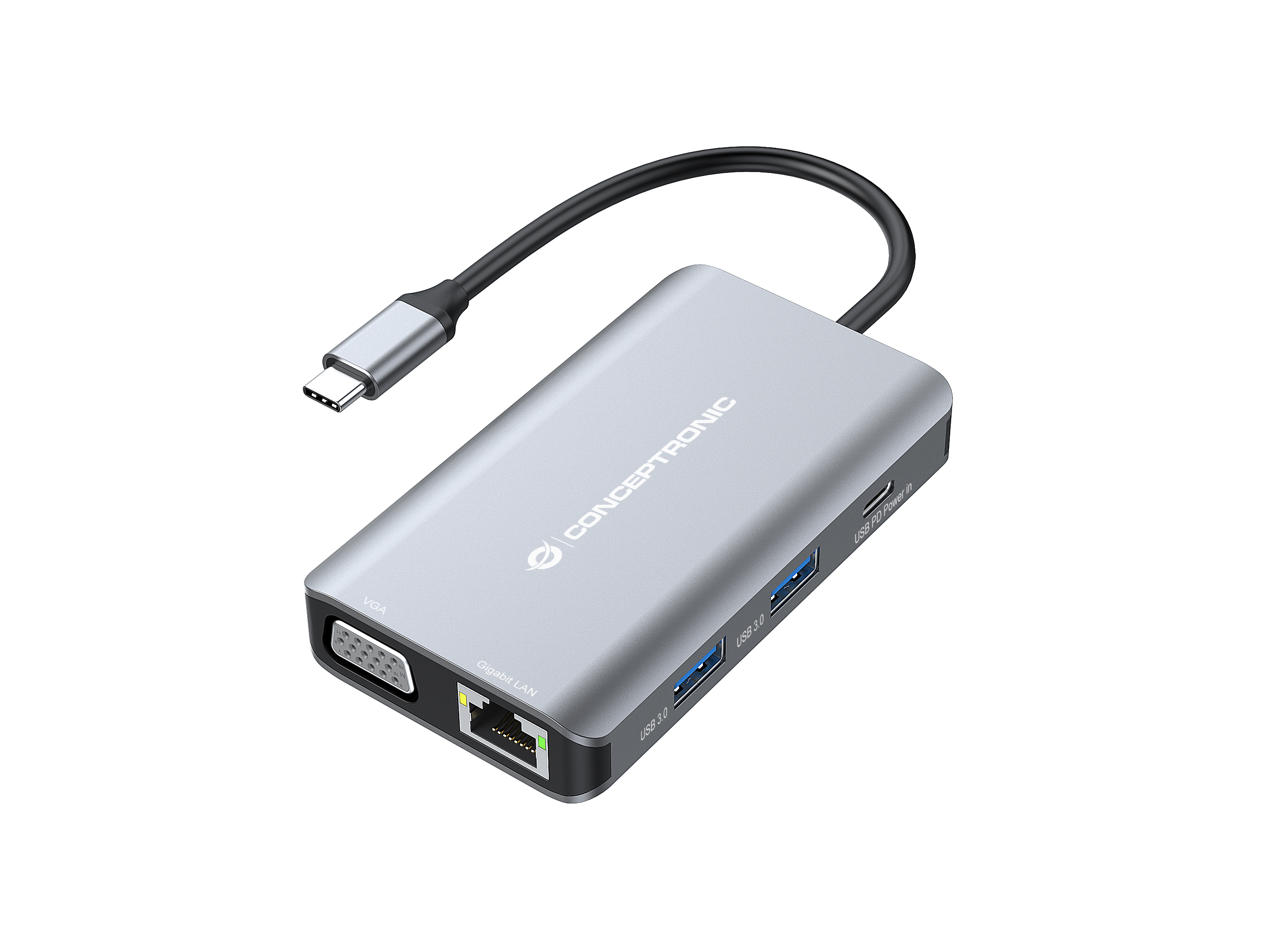Conceptronic Docking USB-C 7in1 1xHDMI 4K 1xVGA 3xUSB-A 3.0 1xRJ45 Gigabit 1xUSB-C Alimentacion 100W