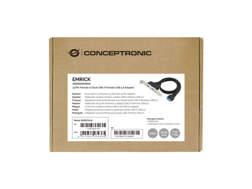 Conceptronic Adaptador USB 3.0 Placa Base Conector 19 Pins Hembra a  2xUSB-A