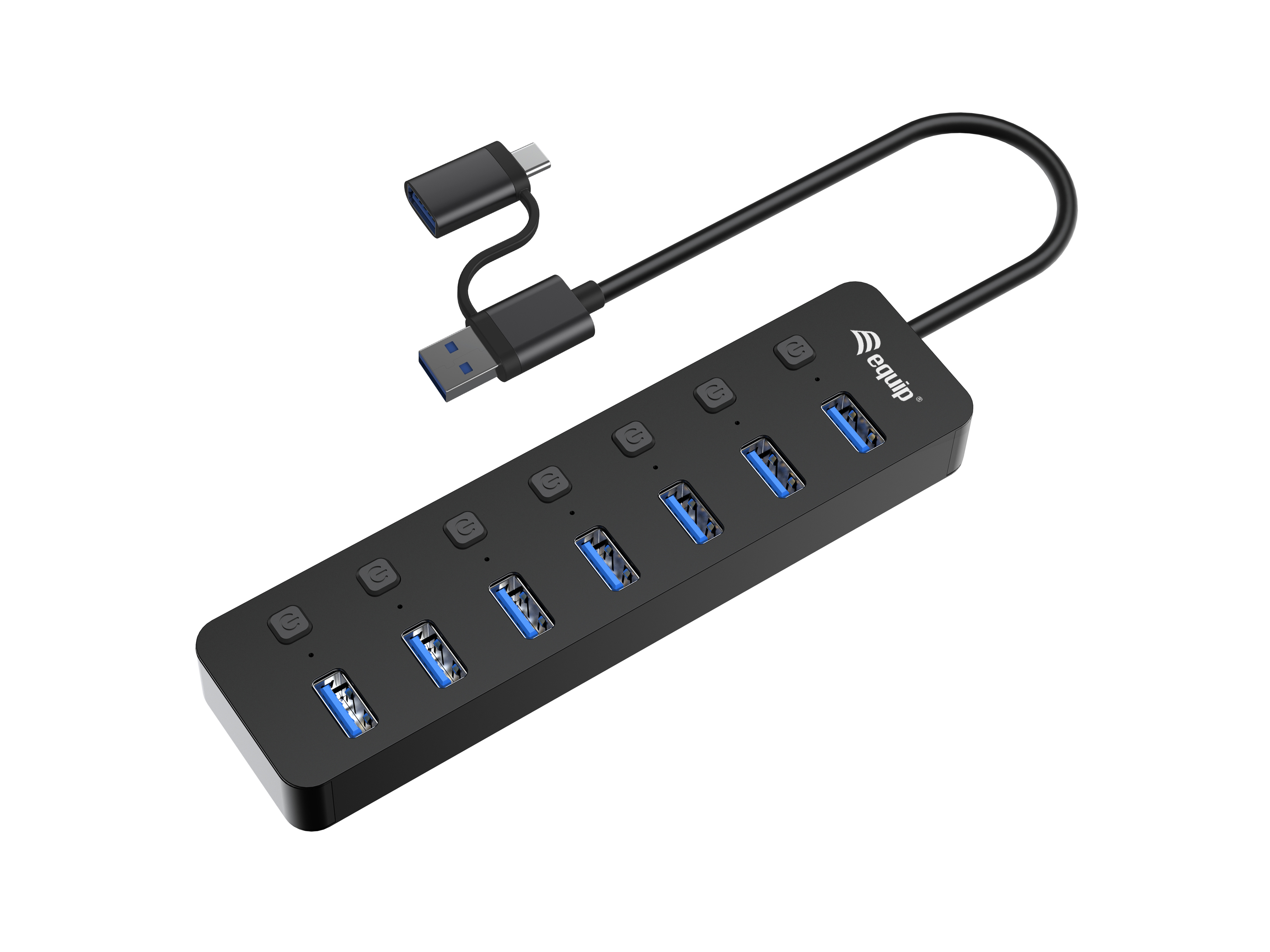 Equip Hub USB-C 3.2 Gen1 7xUSB-A Con Interruptores Adaptador USB-A y Alimentador
