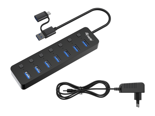 Equip Hub USB-C 3.2 Gen1 7xUSB-A Con Interruptores Adaptador USB-A y Alimentador