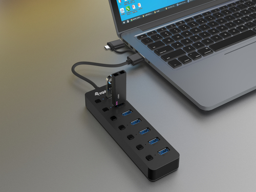 Equip Hub USB-C 3.2 Gen1 7xUSB-A Con Interruptores Adaptador USB-A y Alimentador