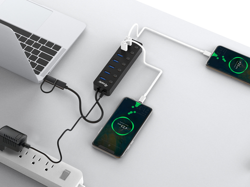 Equip Hub USB-C 3.2 Gen1 7xUSB-A Con Interruptores Adaptador USB-A y Alimentador