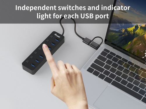 Equip Hub USB-C 3.2 Gen1 7xUSB-A Con Interruptores Adaptador USB-A y Alimentador