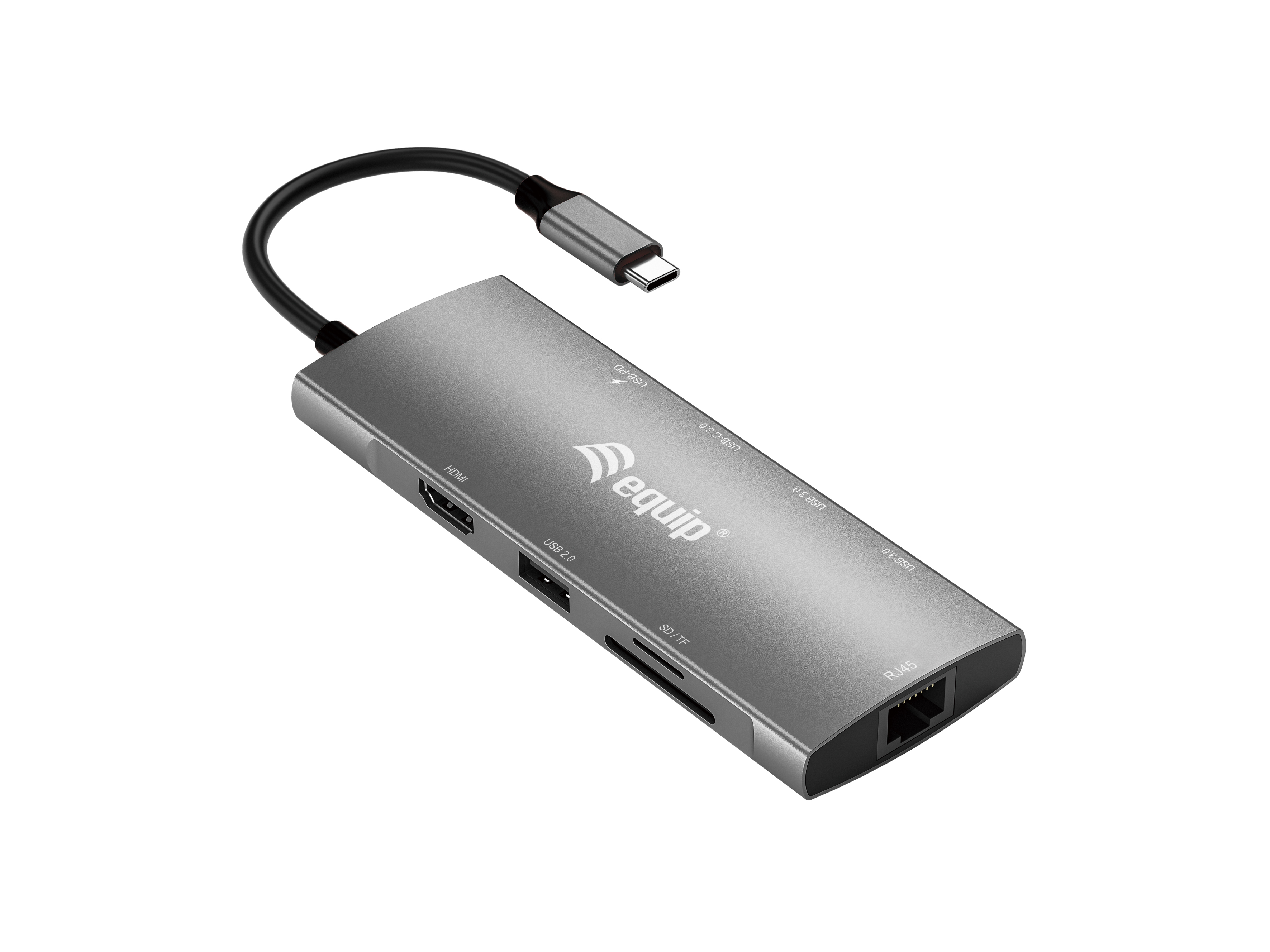 Equip Docking USB-C 9in1 USB-C 1xHDMI 4K/30Hz 2xUSB-A 1xUSB-C 1xRJ45 Gibabit Lector Tarjetas 1xUSB-C Alimentacion 100WCable 25cm Carcasa Aluminio