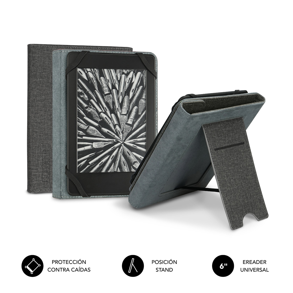 SUBBLIM funda Clever Ebook Stand Case 6" Grey