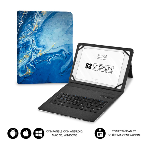 SUBBLIM funda de tablet con teclado bluetooth Keytab Pro BT Trendy Marmol Azul
