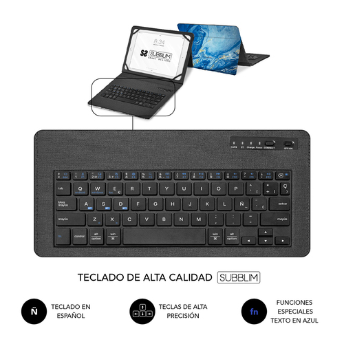 SUBBLIM funda de tablet con teclado bluetooth Keytab Pro BT Trendy Marmol Azul