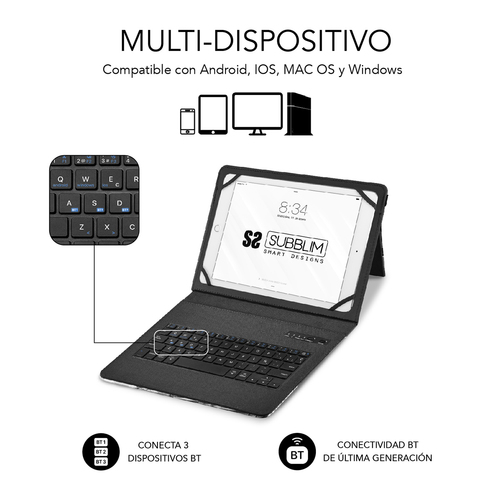 SUBBLIM funda de tablet con teclado bluetooth Keytab Pro BT Trendy Marmol Azul