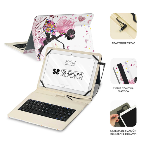 SUBBLIM funda de tablet con teclado usb KEYTAB USB 11" Hadas
