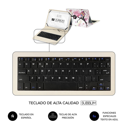 SUBBLIM funda de tablet con teclado usb KEYTAB USB 11" Hadas