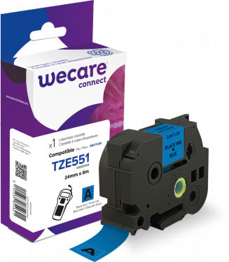 ARMOR WECARE Etiqueta Azul Texto Negro para BROTHER TZE551 24MM*8M