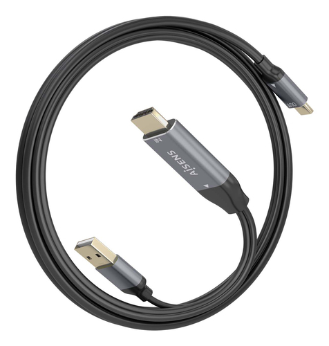 AISENS - CABLE CONVERSOR ALUMINIO HDMI V2.0 A USB-C 4K@60HZ, HDMI/M+USB-A/M-USB-C/M, NEGRO, 1.8M