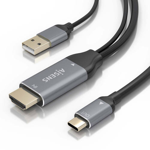AISENS - CABLE CONVERSOR ALUMINIO HDMI V2.0 A USB-C 4K@60HZ, HDMI/M+USB-A/M-USB-C/M, NEGRO, 1.8M