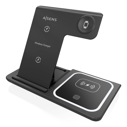 AISENS - CARGADOR INALAMBRICO USB-C 3 EN 1 DE 15W PARA MOVIL, APPLE WATCH, ARICULARES CON ESTUCHE DE CARGA, NEGRO