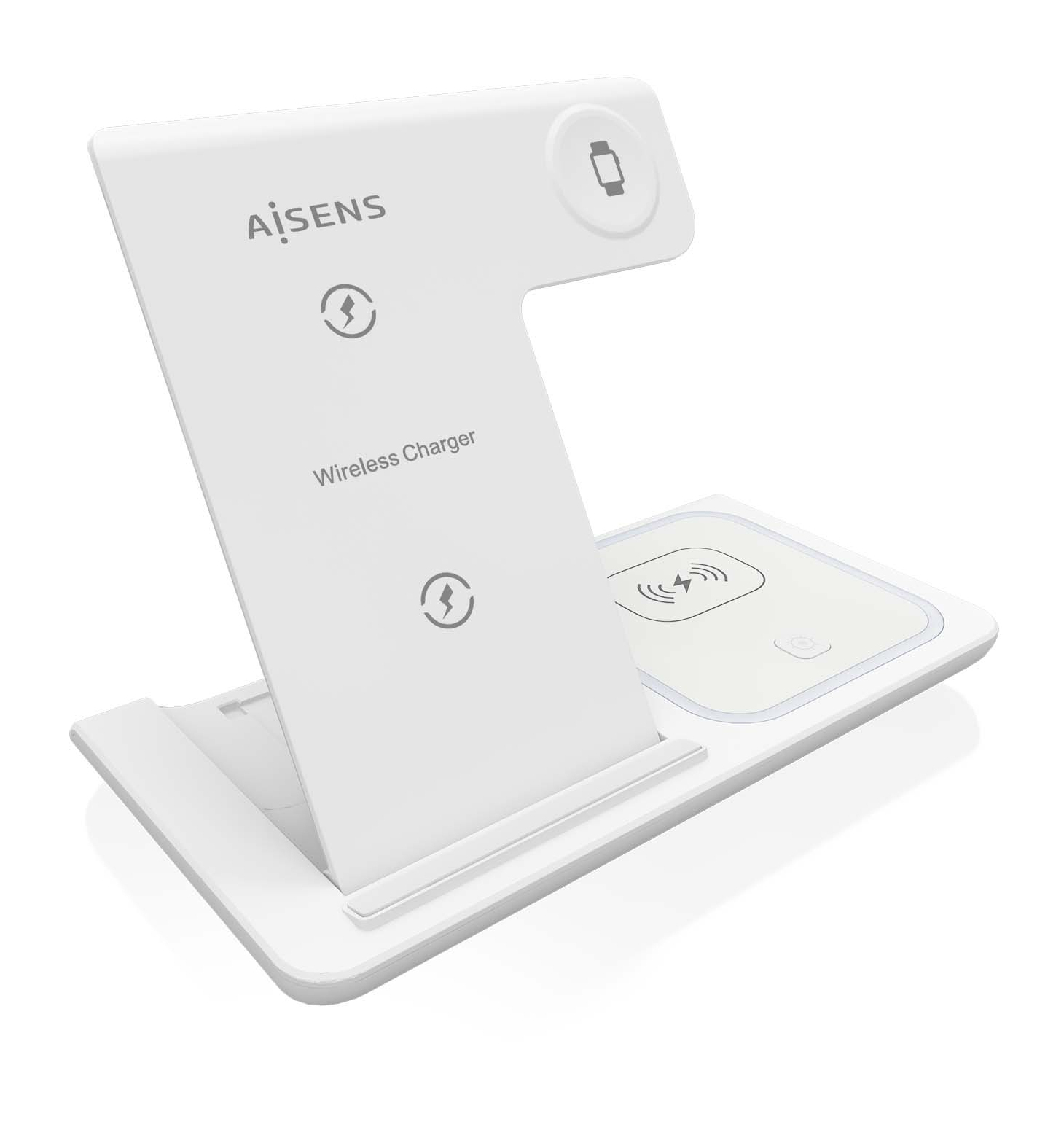 AISENS - CARGADOR INALAMBRICO USB-C 3 EN 1 DE 15W PARA MOVIL, APPLE WATCH, ARICULARES CON ESTUCHE DE CARGA, BLANCO