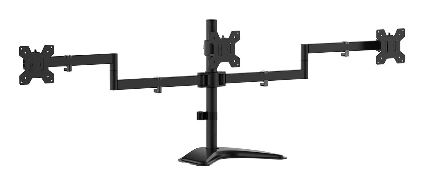 AISENS - SOPORTE DE MESA CON PEANA ECO GIRATORIO E INCLINABLE PARA 3 MONITORES 10KG (3 PIVOTES, 2 BRAZOS) DE 13-27, NEGRO