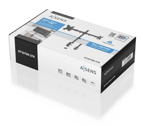 AISENS - SOPORTE DE MESA ECO GIRATORIO E INCLINABLE PARA MONITOR/TV 10KG (3 PIVOTES, 2 BRAZOS) DE 17-32, NEGRO