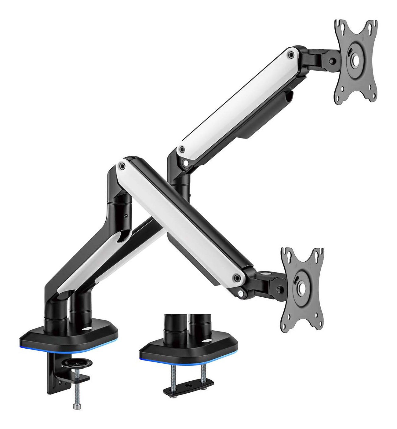 AISENS - SOPORTE DE MESA RGB GAMING CONTRAPESO GIRATORIO E INCLINABLE PARA MONITOR/TV 9KG (3 PIVOTES, 2 BRAZOS) DE 17-32, NEGRO-BLANCO