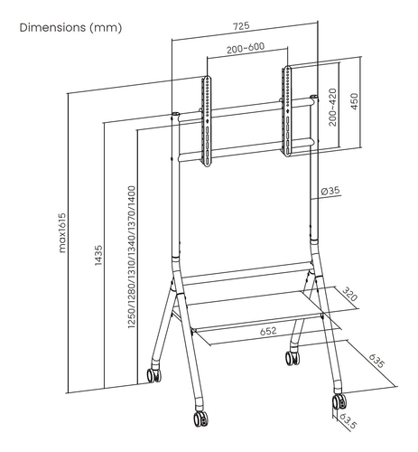AISENS - SOPORTE DE SUELO ECO CON RUEDA, 1 BANDEJA PARA PANTALLA INTERACTIVA/TV 80KG DE 37-86, NEGRO