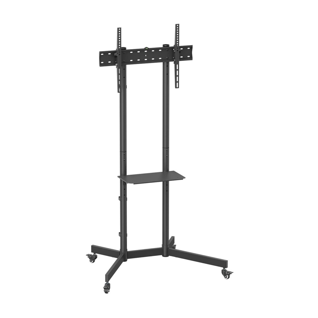 AISENS - SOPORTE DE SUELO ECO CON RUEDA, BANDEJA PARA DVD PARA MONITOR/TV 45KG DE 37-70, NEGRO