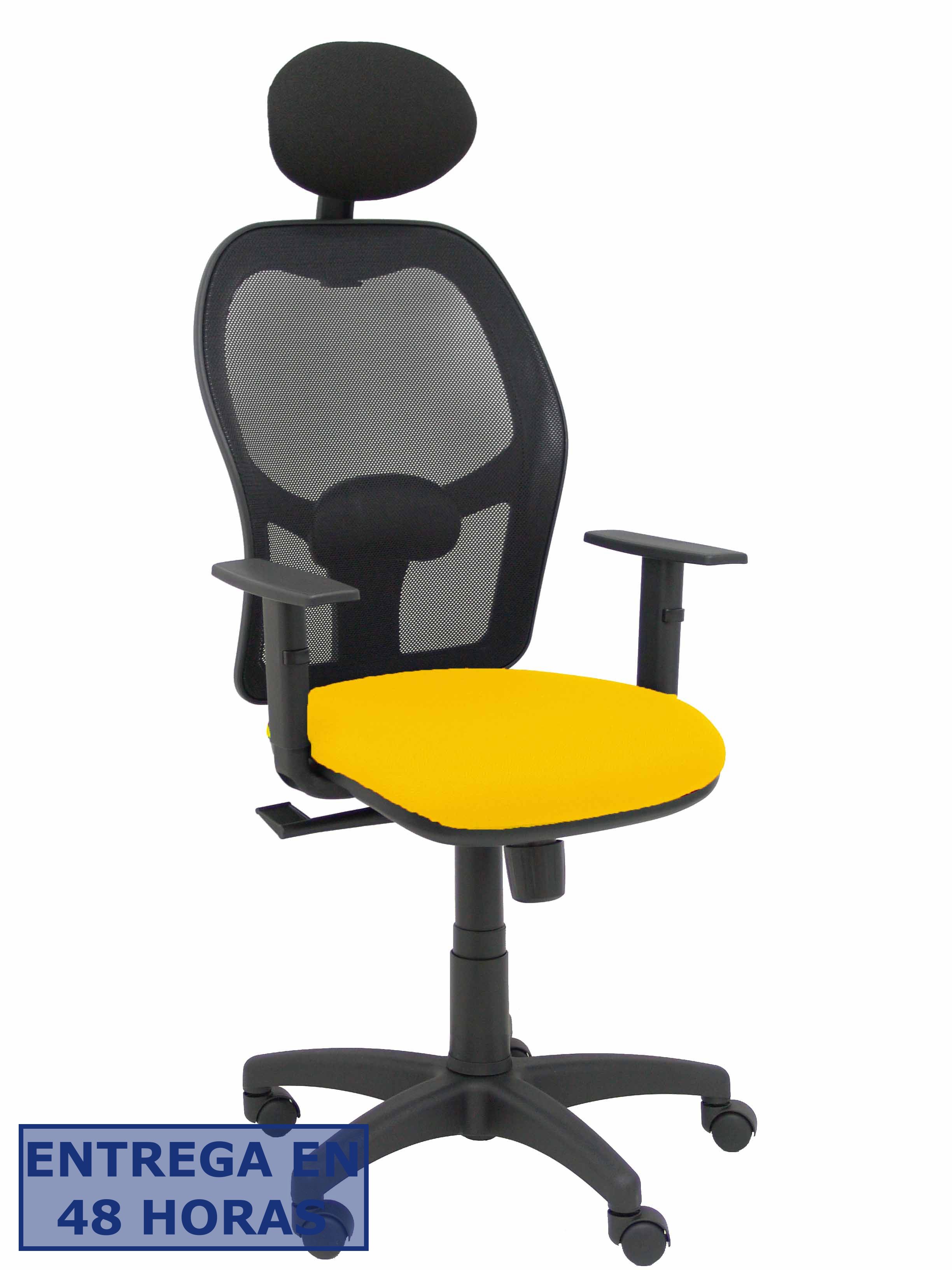 PIQUERAS Y CRESPO Silla Alocen malla negra asiento bali amarillo brazos regulables cabecero fijo