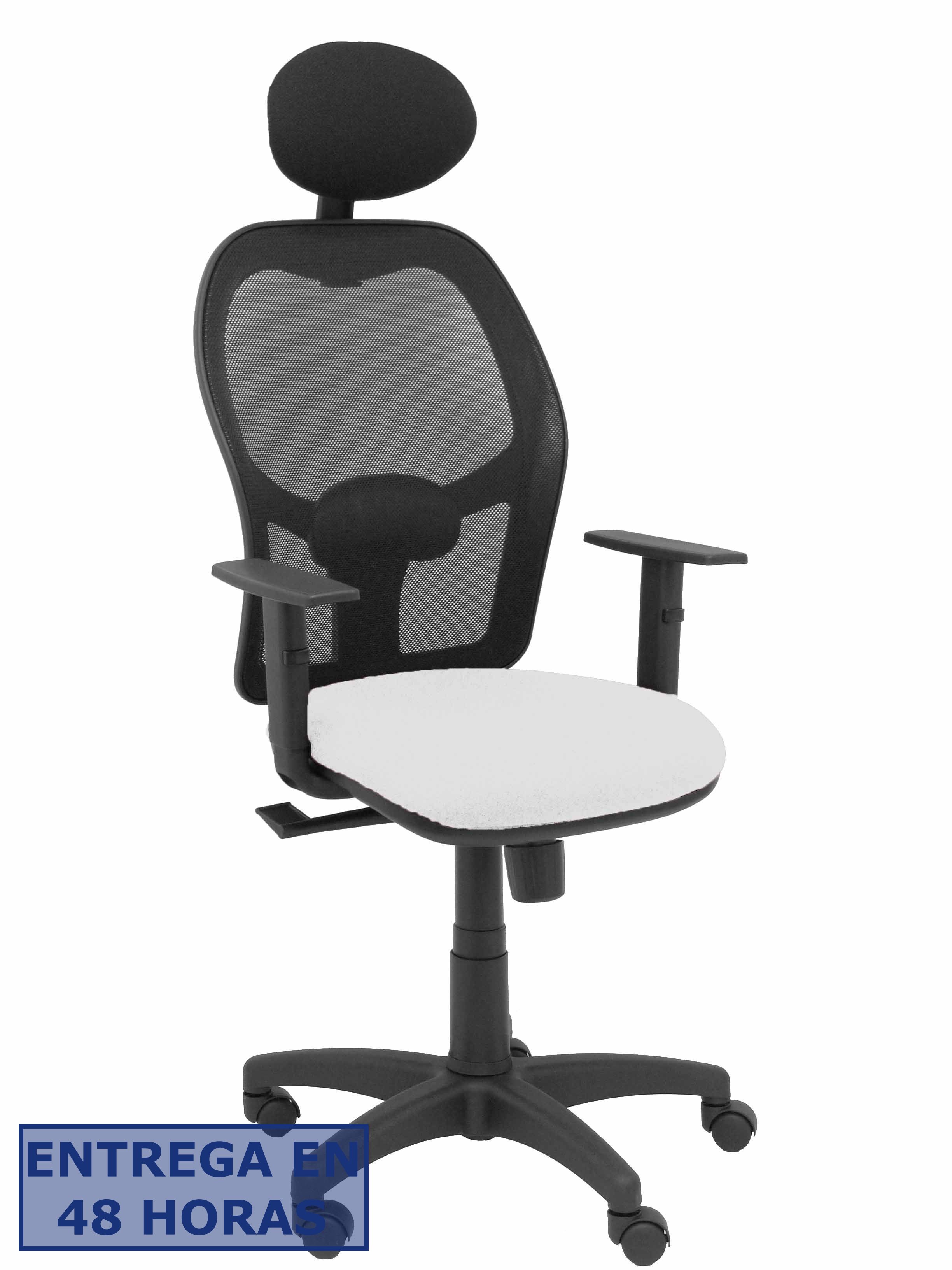 PIQUERAS Y CRESPO Silla Alocen malla negra asiento bali blanco brazos regulables cabecero fijo