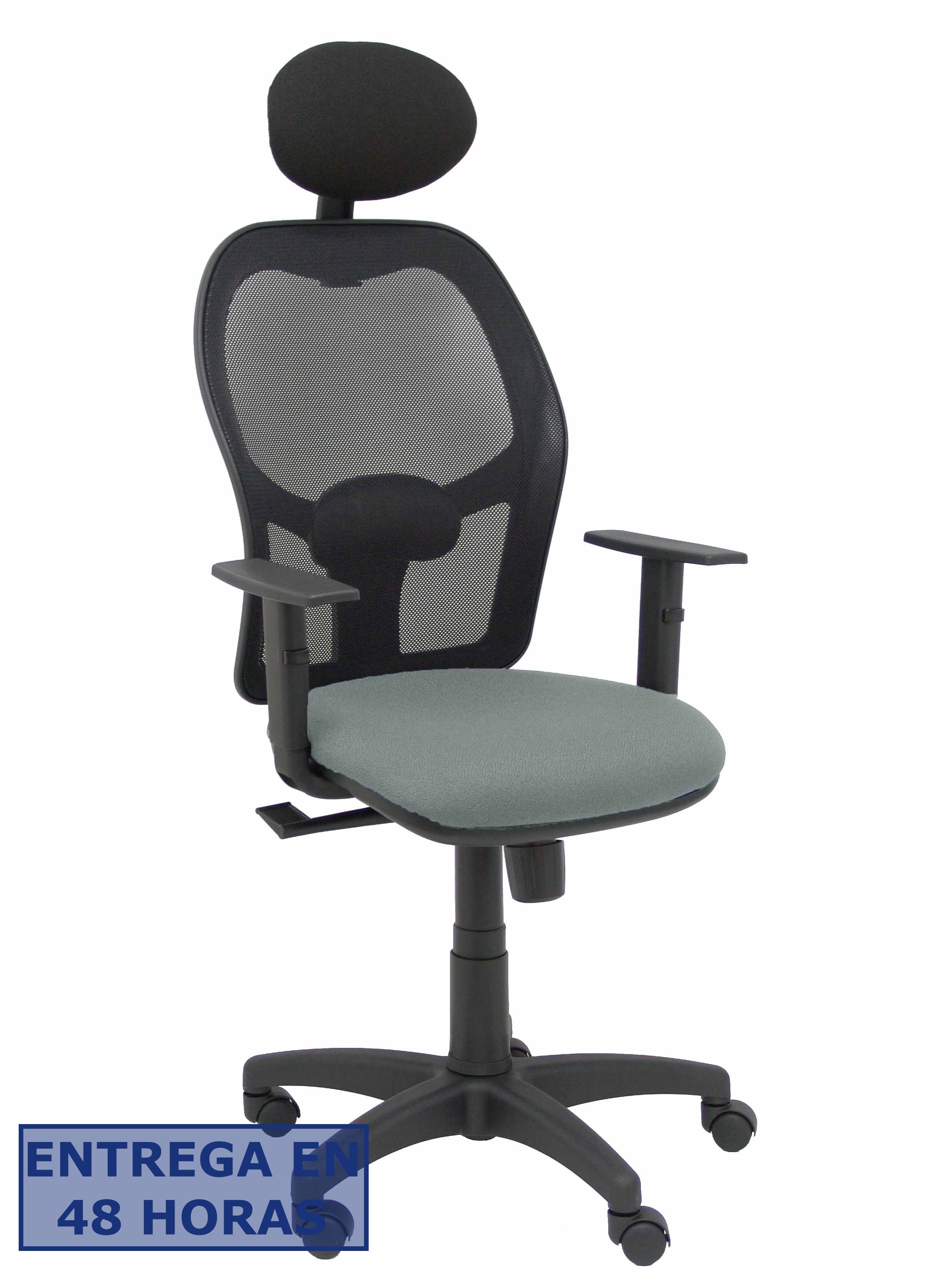 PIQUERAS Y CRESPO Silla Alocen malla negra asiento bali gris brazos regulables cabecero fijo