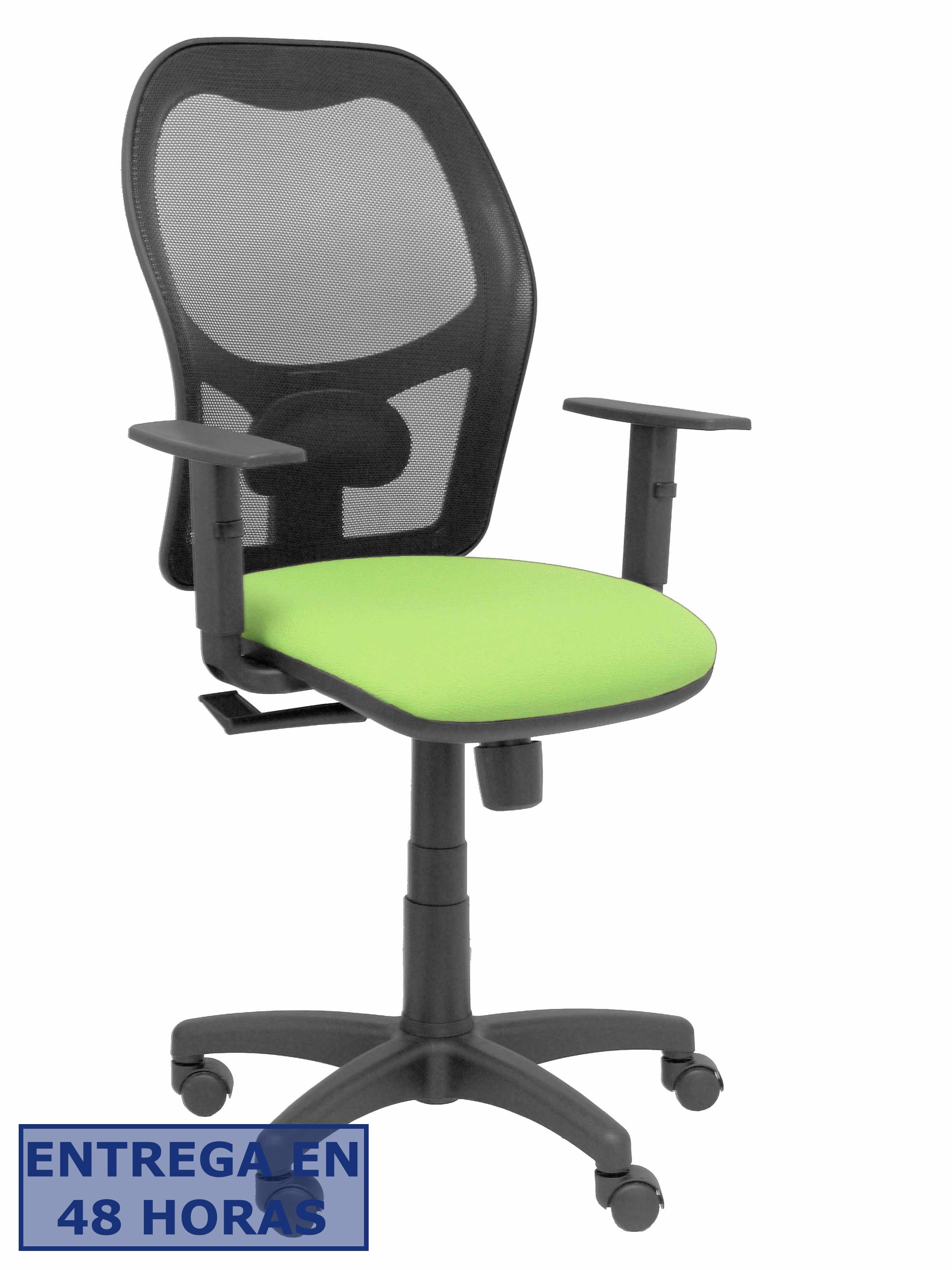 PIQUERAS Y CRESPO Silla Alocen malla negra asiento bali pistacho brazos regulables