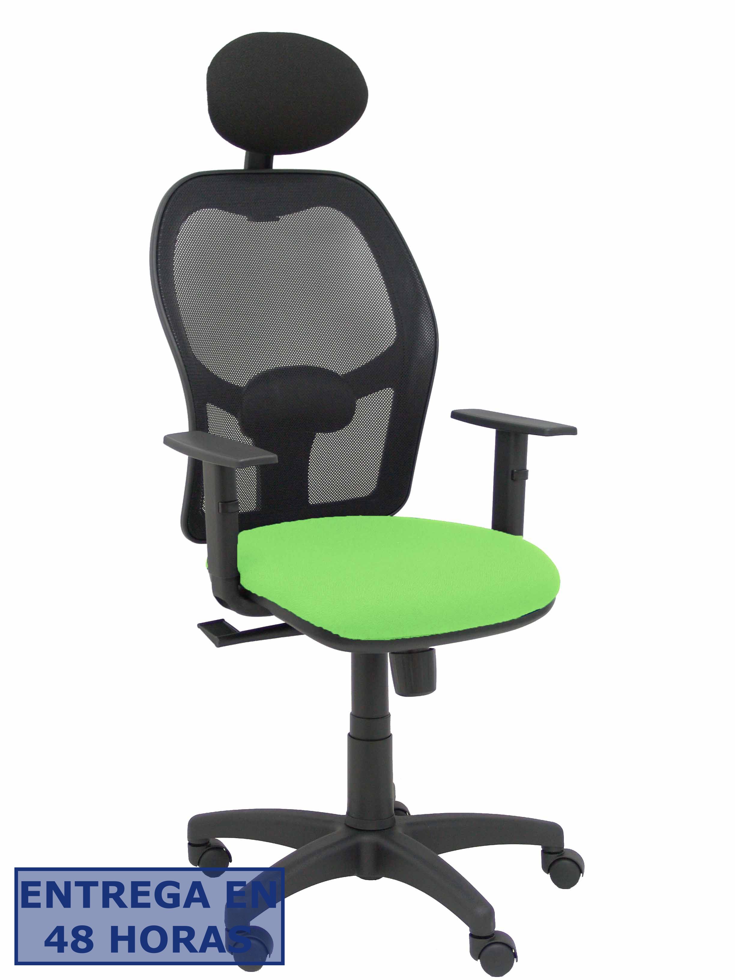 PIQUERAS Y CRESPO Silla Alocen malla negra asiento bali pistacho brazos regulables cabecero fijo