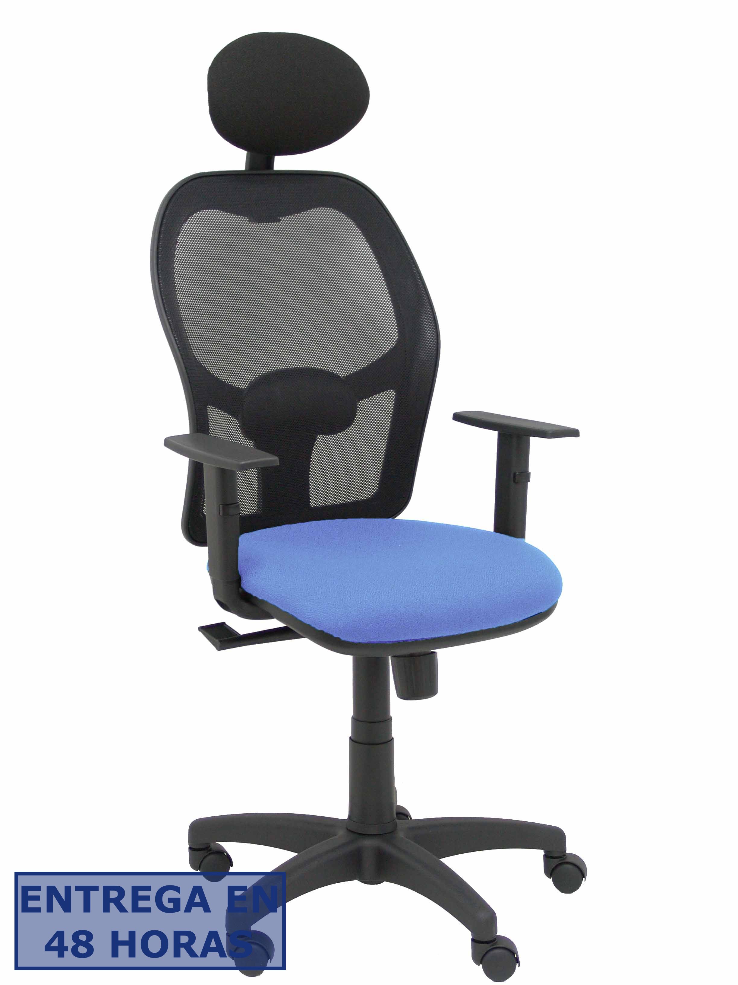PIQUERAS Y CRESPO Silla Alocen malla negra asiento bali azul claro brazos regulables cabecero fijo