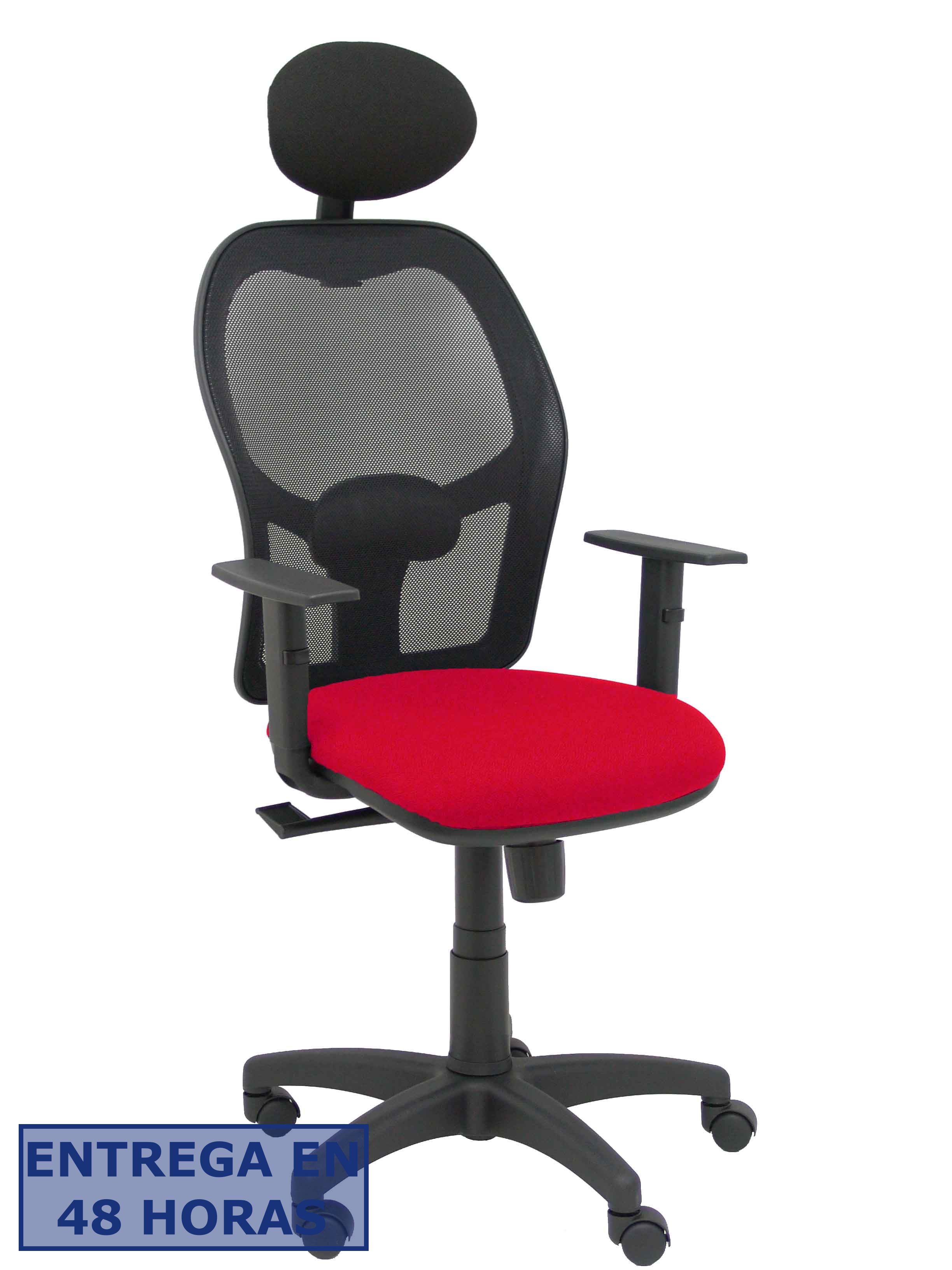 PIQUERAS Y CRESPO Silla Alocen malla negra asiento bali rojo brazos regulables cabecero fijo.