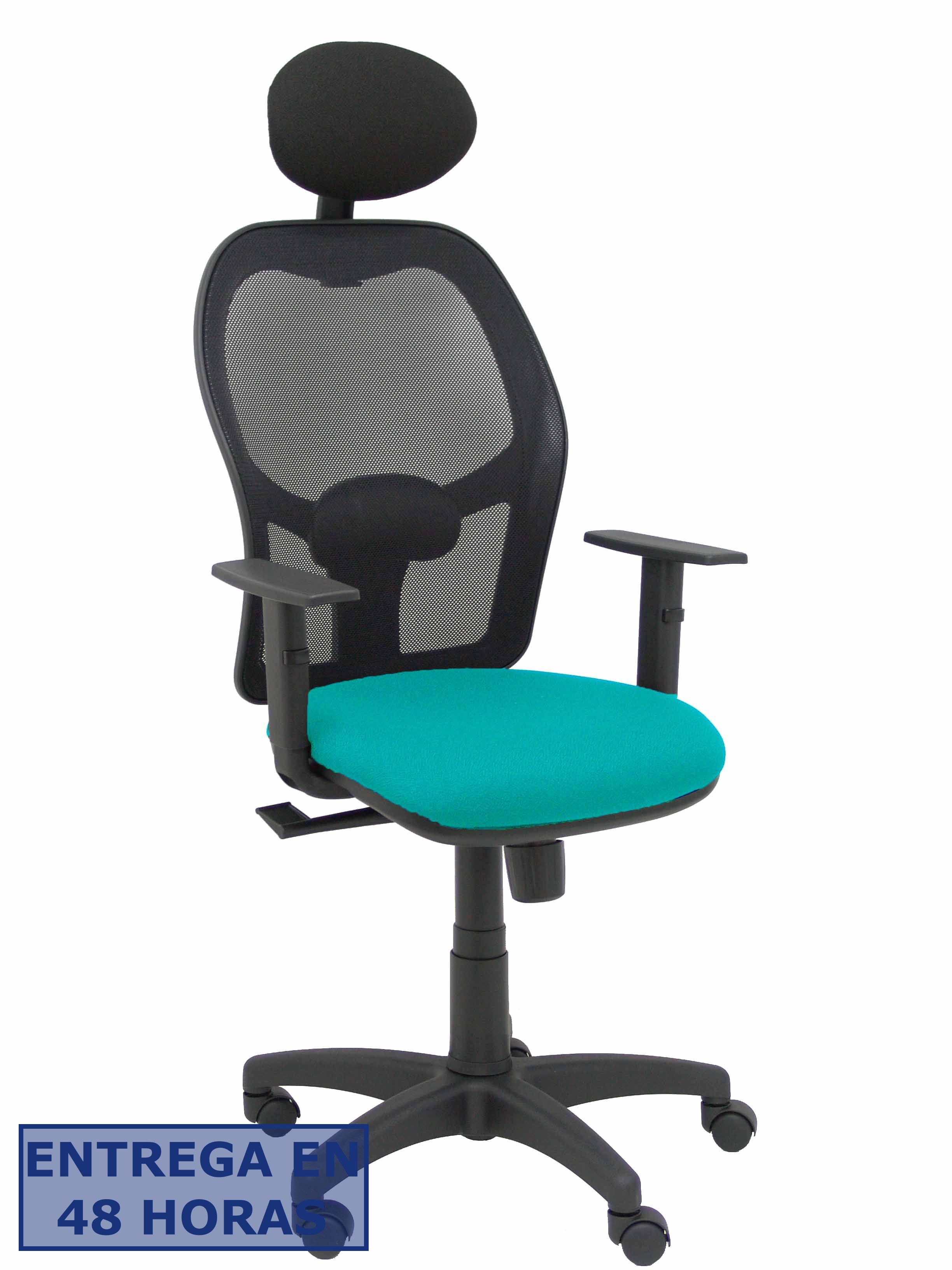 PIQUERAS Y CRESPO Silla Alocen malla negra asiento bali turquesa brazos regulables cabecero fijo