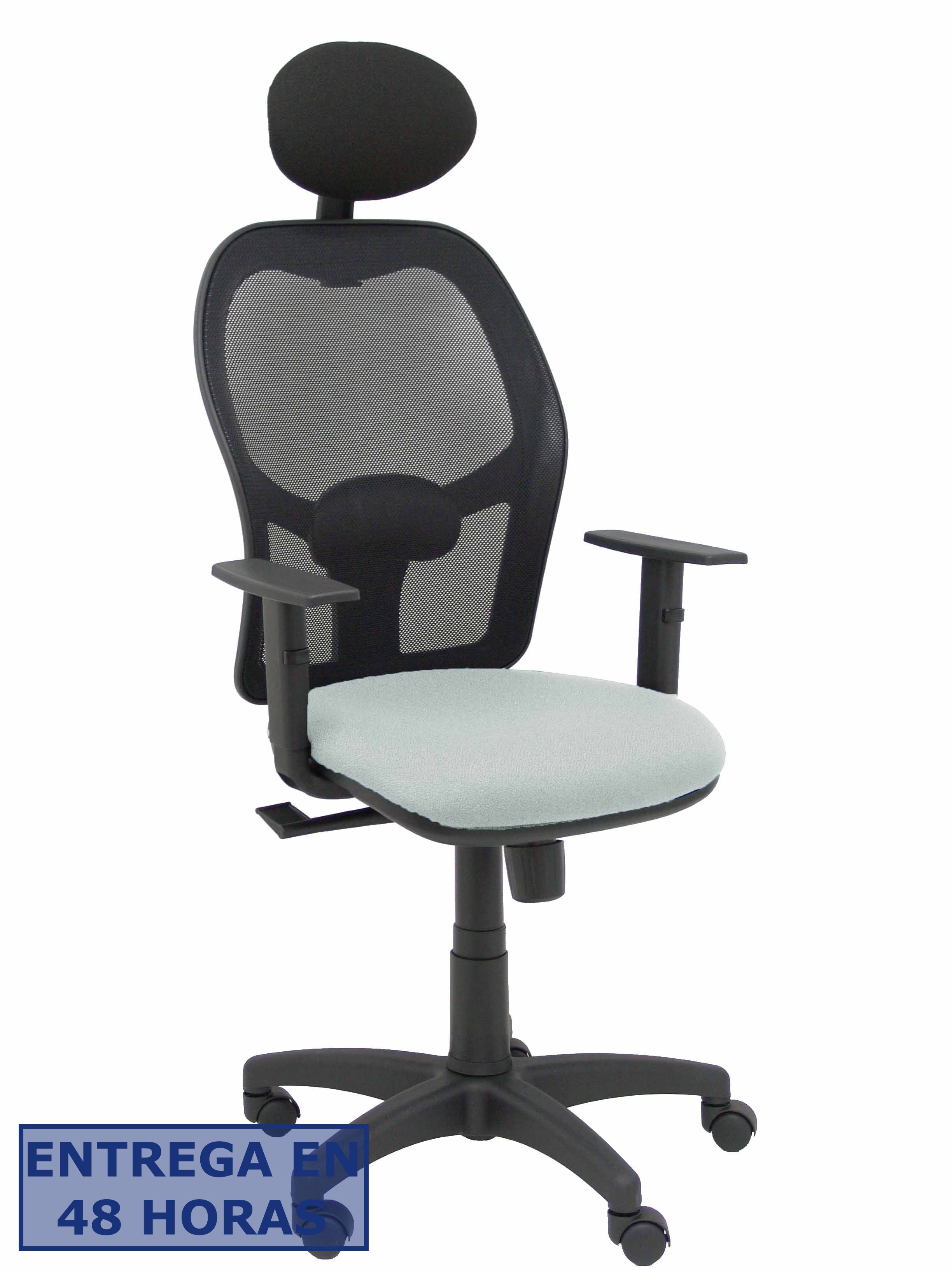 PIQUERAS Y CRESPO Silla Alocen malla negra asiento bali gris claro brazos regulables cabecero fijo