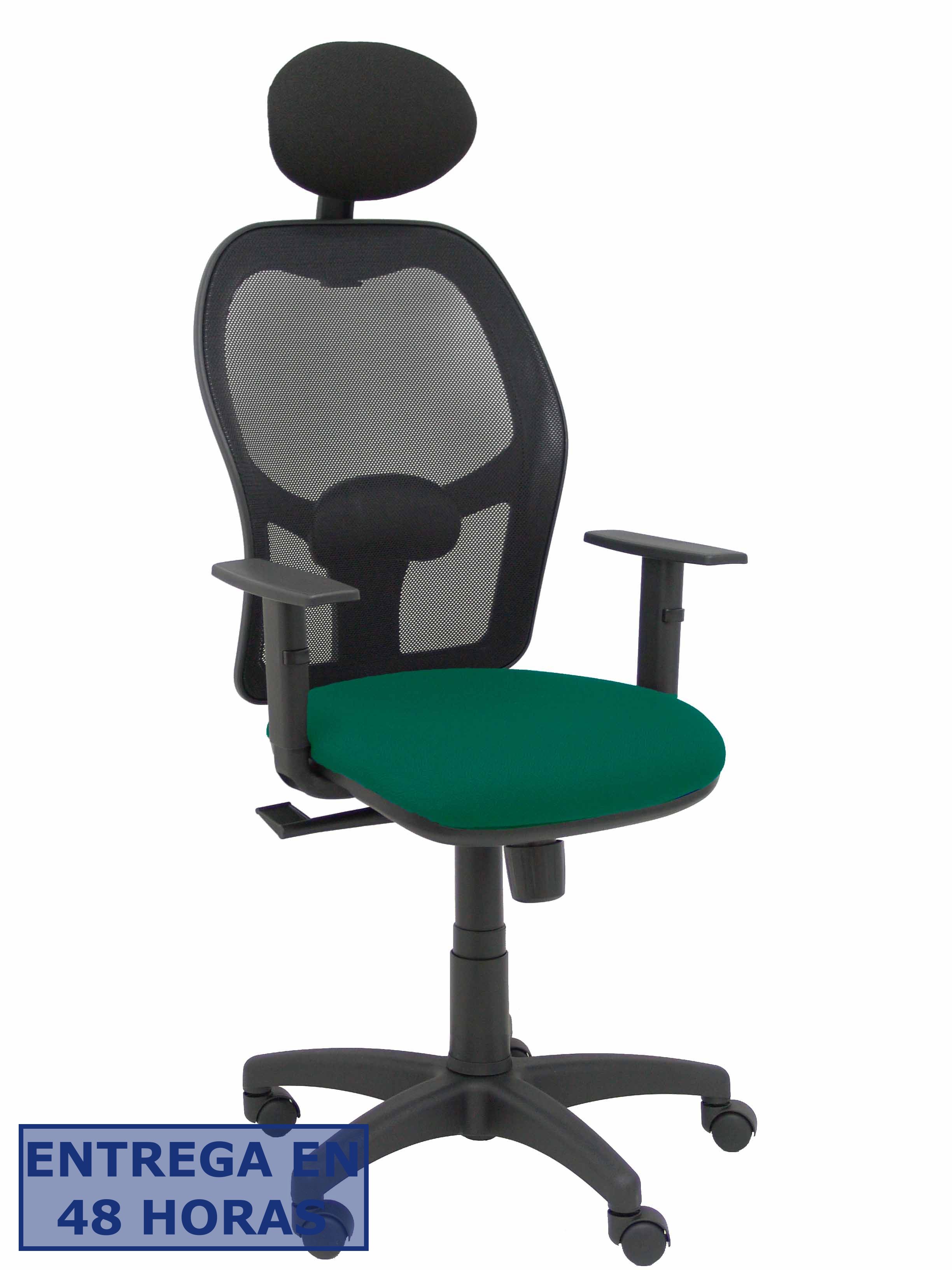 PIQUERAS Y CRESPO Silla Alocen malla negra asiento bali verde botella brazos regulables cabecero fijo