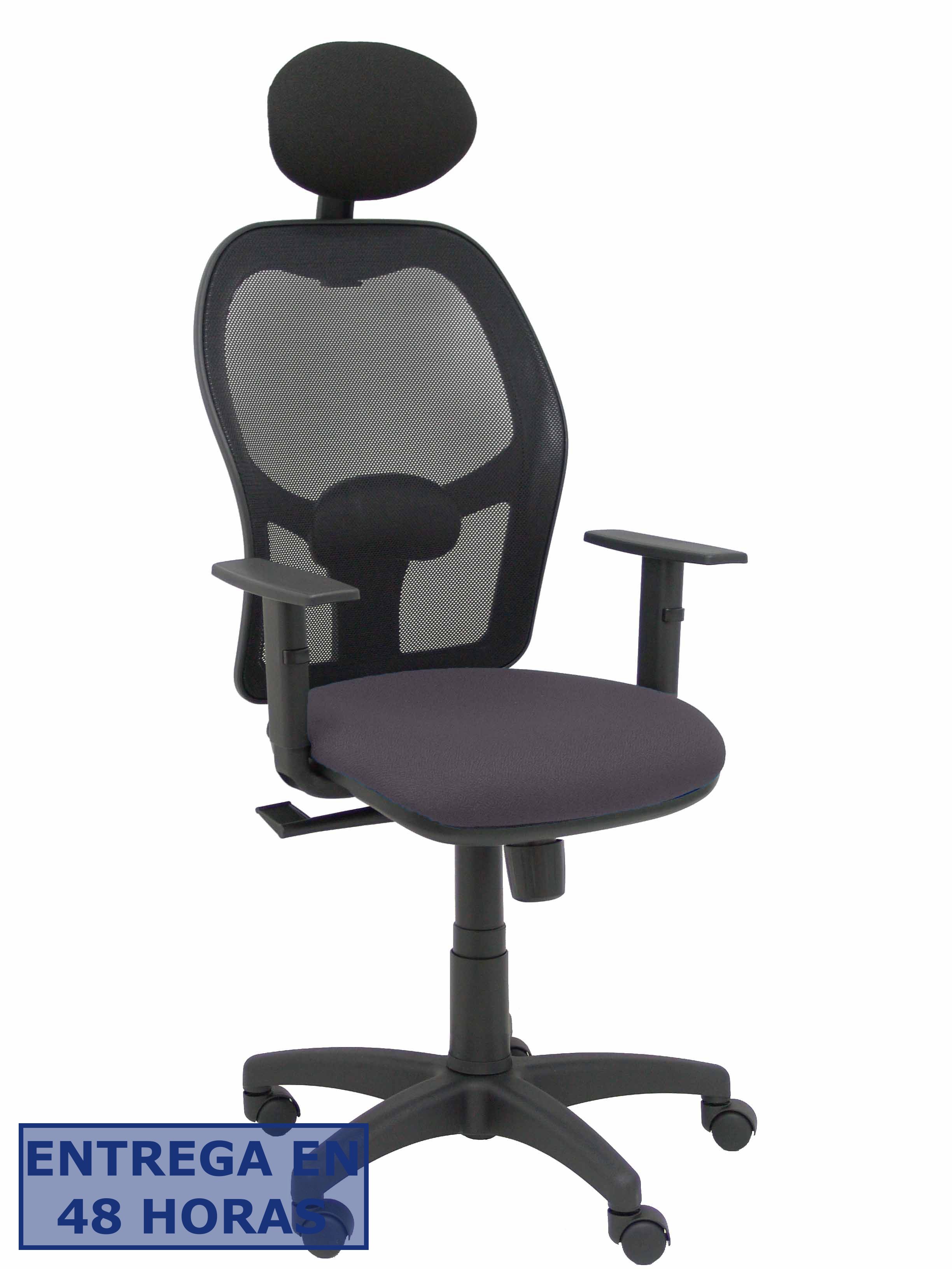 PIQUERAS Y CRESPO Silla Alocen malla negra asiento bali gris oscuro brazos regulables cabecero fijo