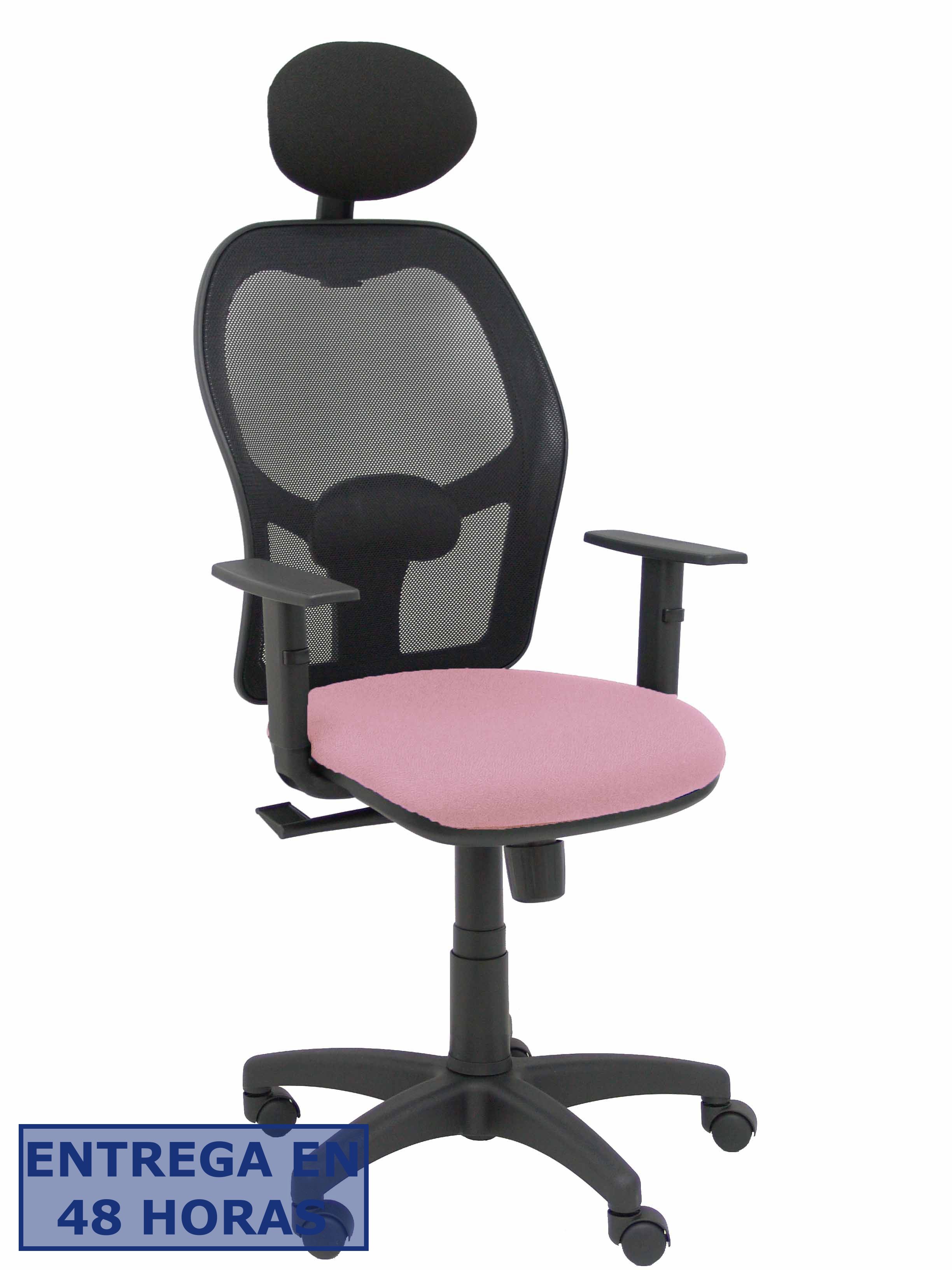 PIQUERAS Y CRESPO Silla Alocen malla negra asiento bali rosa brazos regulables cabecero fijo
