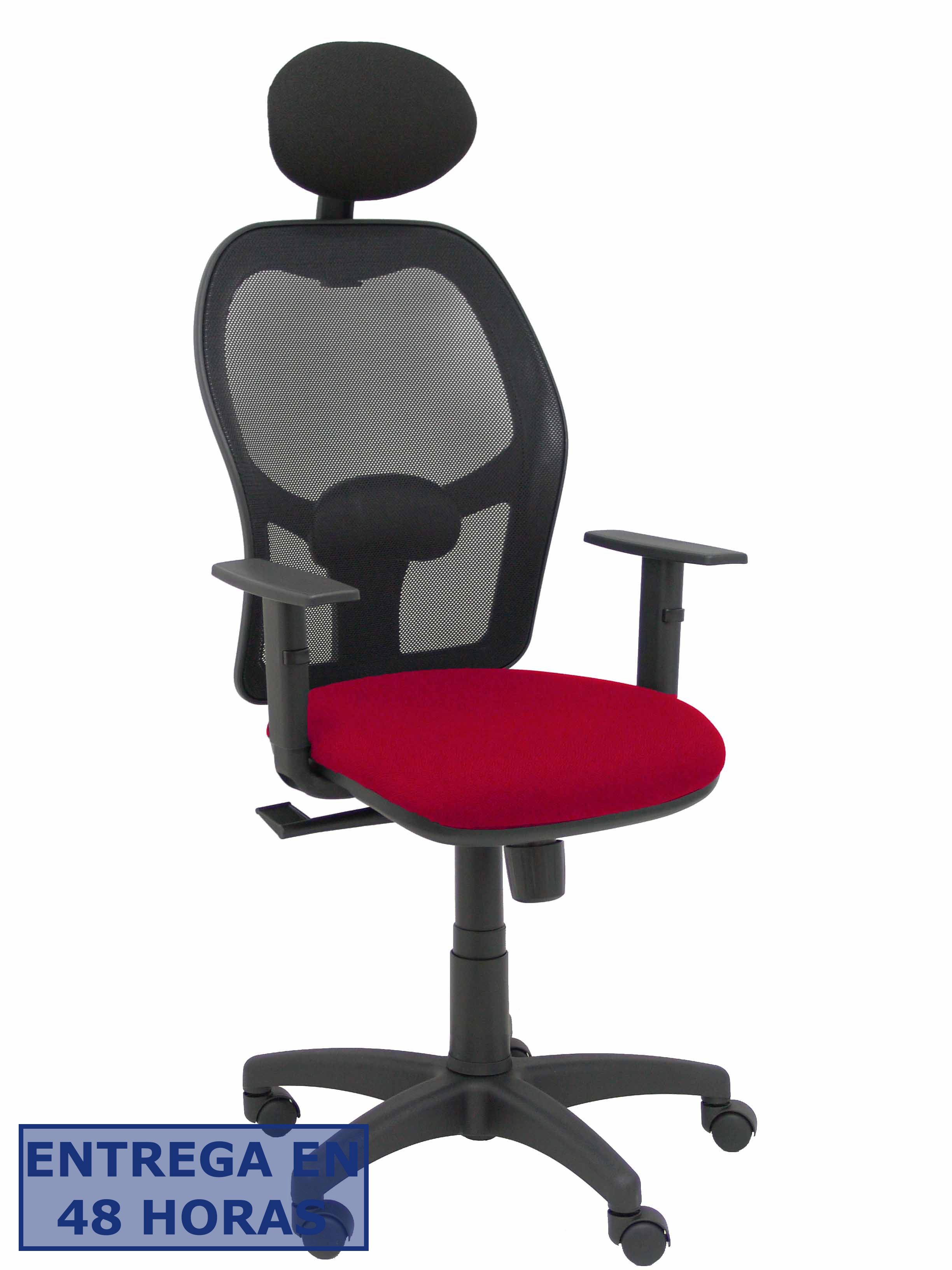 PIQUERAS Y CRESPO Silla Alocen malla negra asiento bali granate brazos regulables cabecero fijo