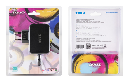 TOOQ Cargador portatil gan USB-C pd 45W, negro