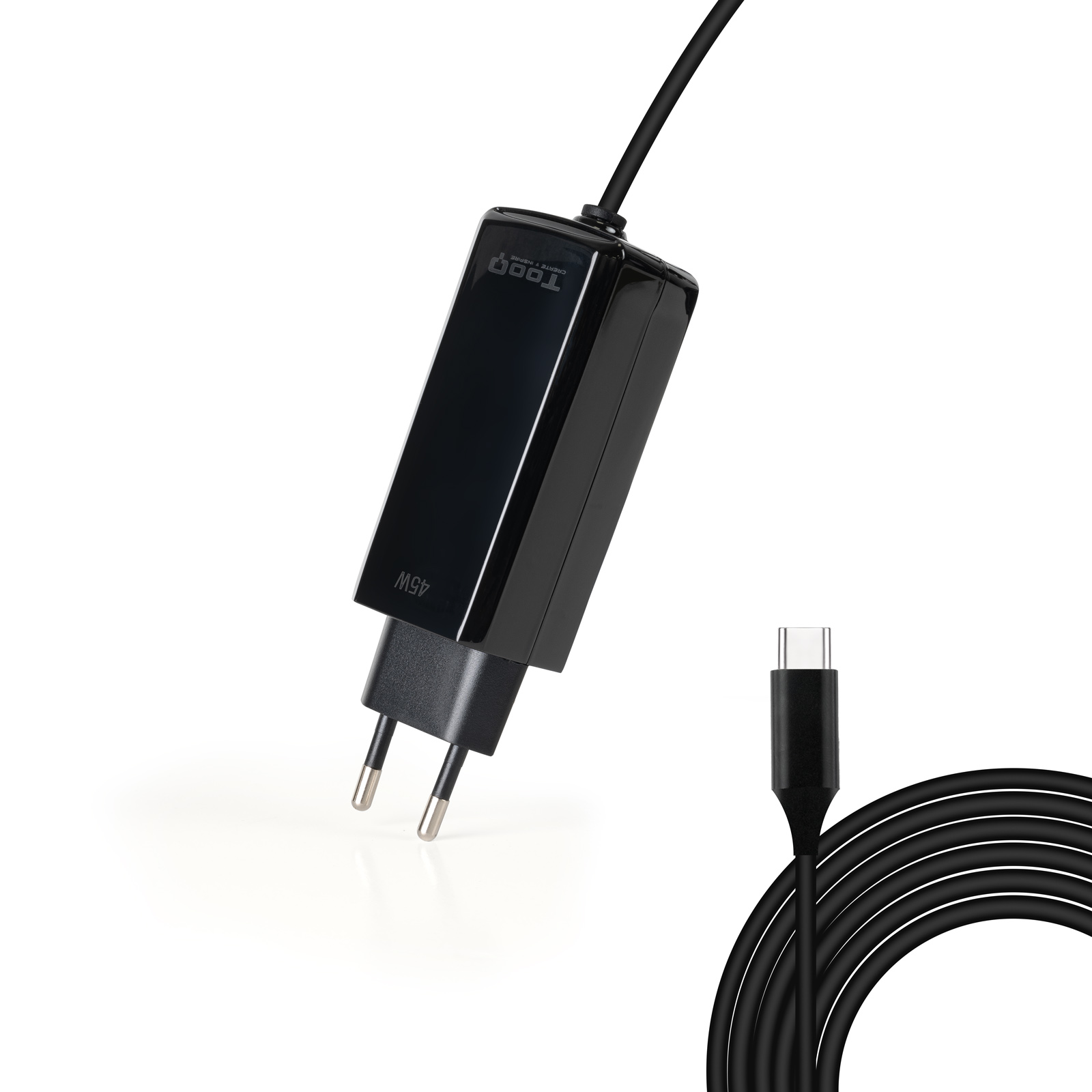 TOOQ Cargador portatil gan USB-C pd 45W, cubico negro