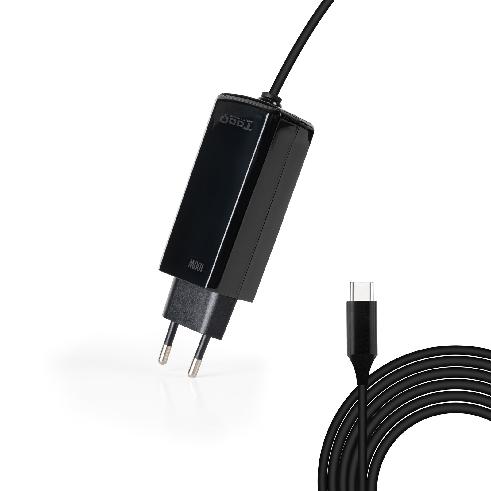 TOOQ Cargador portatil gan USB-C pd 100W, cubico negro