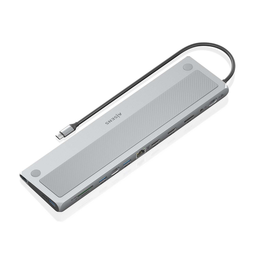 AISENS - USB-C DOCK 12 EN 1, USB-C A 2xHDMI, 1xDISPLAYPORT, 1xRJ45, 3xUSB-A, 1xUSB-C, 1xUSB-C PD, 1xSD, 1xMICRO SD, 1xAudio, GRIS, 30CM