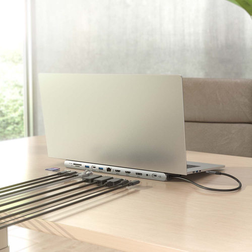 AISENS - USB-C DOCK 12 EN 1, USB-C A 2xHDMI, 1xDISPLAYPORT, 1xRJ45, 3xUSB-A, 1xUSB-C, 1xUSB-C PD, 1xSD, 1xMICRO SD, 1xAudio, GRIS, 30CM