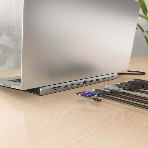 AISENS - USB-C DOCK 12 EN 1, USB-C A 2xHDMI, 1xDISPLAYPORT, 1xRJ45, 3xUSB-A, 1xUSB-C, 1xUSB-C PD, 1xSD, 1xMICRO SD, 1xAudio, GRIS, 30CM