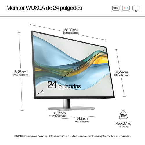 HP Monitor Series 5 PRO 524PN / 23,8" / WUXWA / HDMI-DisplayPort-USB(A)-USB(B) / Regulable Altura