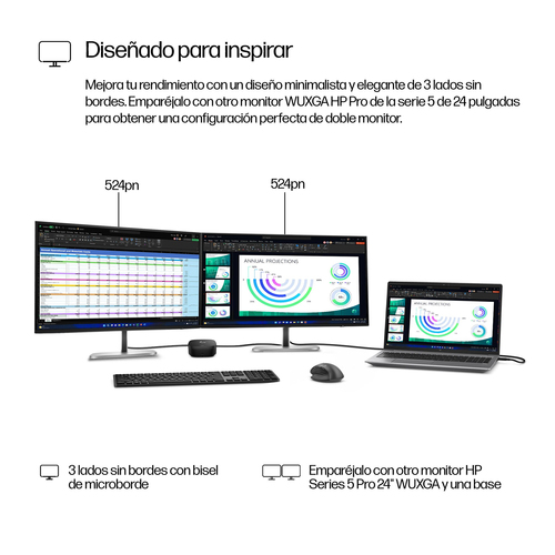 HP Monitor Series 5 PRO 524PN / 23,8" / WUXWA / HDMI-DisplayPort-USB(A)-USB(B) / Regulable Altura