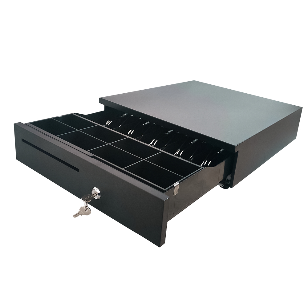 10 POS CAJON PORTAMONEDAS 10POS, 405X420 MM, 5 BILL/8 MON., RJ12 + MICRO SWITCH, NEGRO