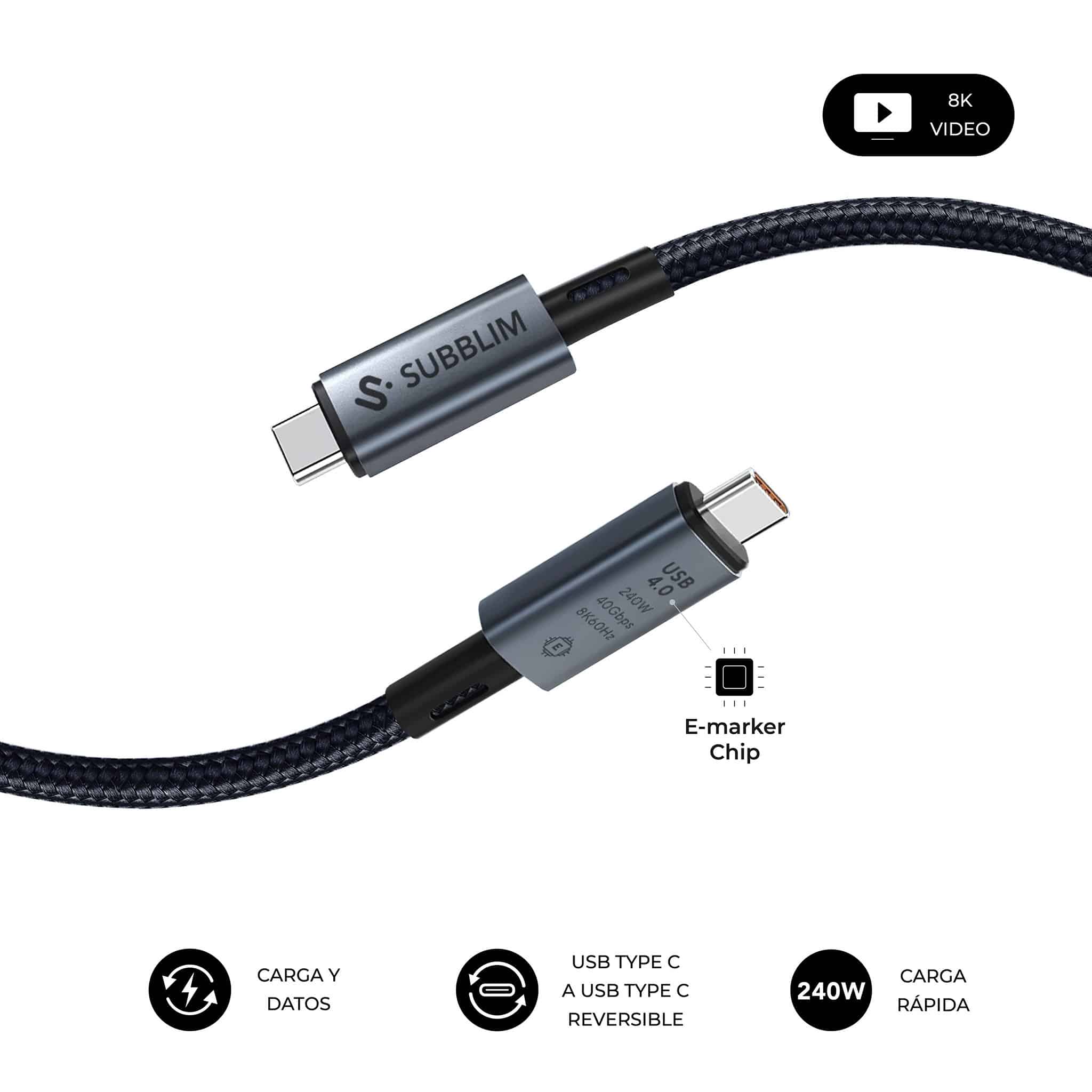 SUBBLIM CABLE HIGH 240w C-C USB4.0 8K 1,5m