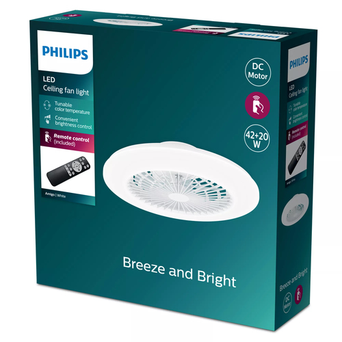 PHILIPS Ventilador Plafón con ventilador Amigo 60+25 W con luz LED